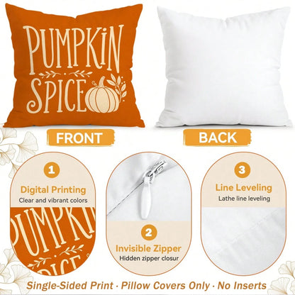 4pcs Autumn Pumpkin Thanksgiving Blessing Pattern Pillow Covers Without Inserts, Single-Sided Printed Pillow Covers, Suitable For Living Room Bedroom Home Decor, All-Season Pillow Covers