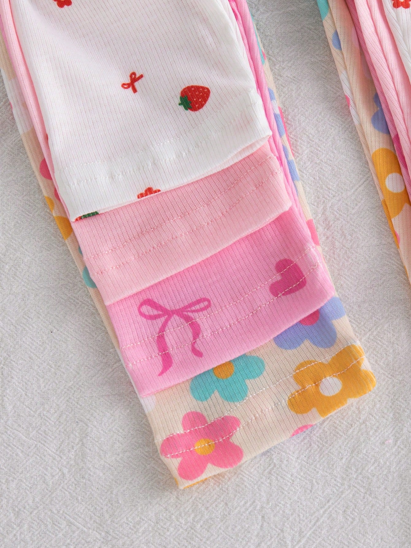 4pcs Baby Girls' Casual Everyday All-Match Rainbow, Floral & Striped Print Bottoms, Spring/Summer