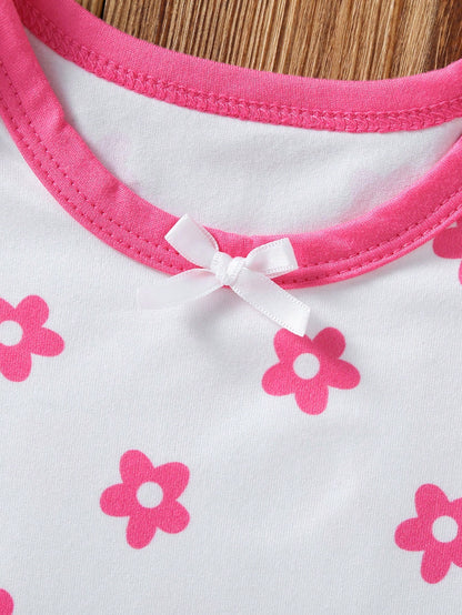 4pcs Baby Girls' Comfortable Cute Casual Bodysuit Set, Letter & Floral Print, Suitable For Spring/Summer Casual Wear