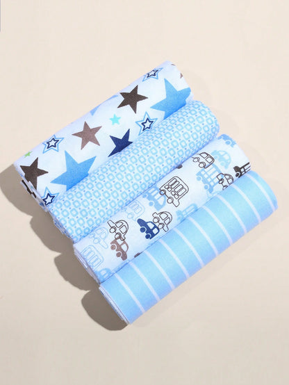 4pcs Baby Soft Swaddle Blankets, Newborn Cute Receiving Blankets