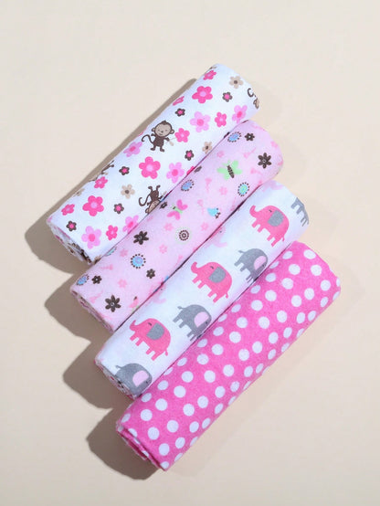 4pcs Baby Soft Swaddle Blankets, Newborn Cute Receiving Blankets