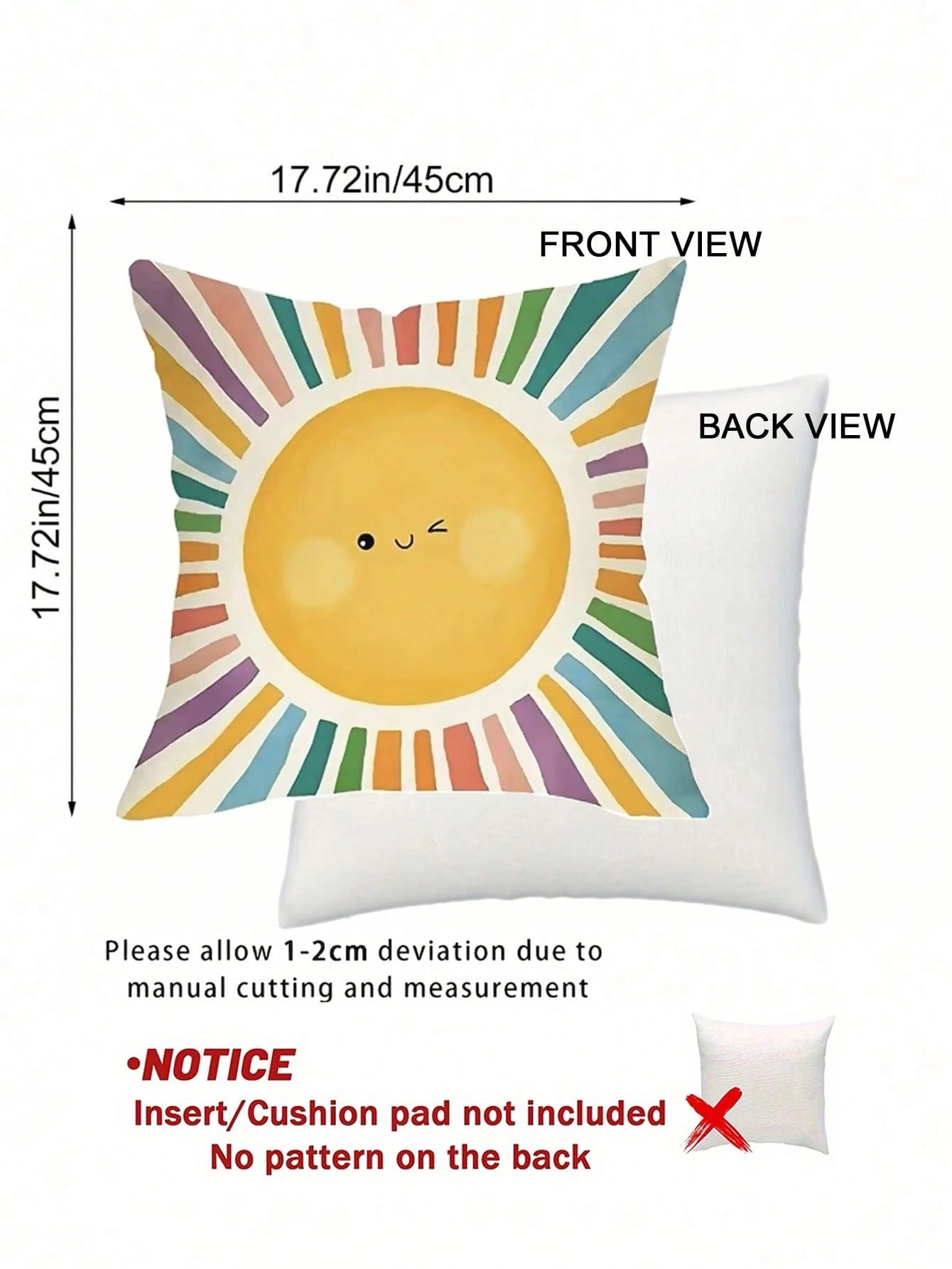 4pcs Back To School Warm Healing Cartoon Pillow Covers, Hand-Drawn Smiling Face Sun Letter Number Positive Energy Rainbow Watercolor Print Pattern, Hidden Zipper Closure, Skin-Friendly Durable Machine