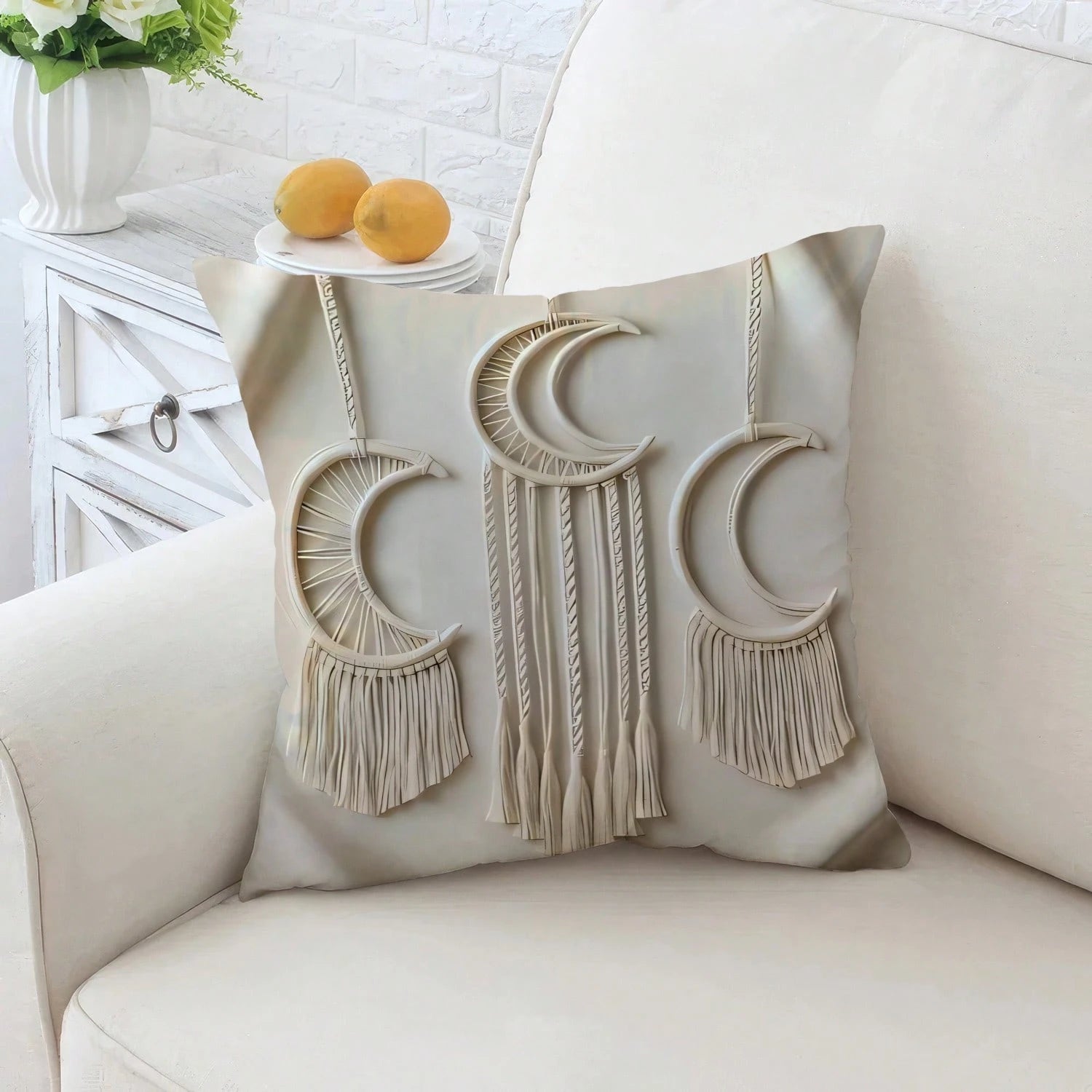 4pcs Bohemian Geometric Tassel Moon Floral Pillow Covers, Vintage Soft Color Mandala Flower Leaf Print Pattern, Single-Sided 2D Flat Printing, Non-3D Real Weaving Effect, Soft Comfortable Polyester Cu
