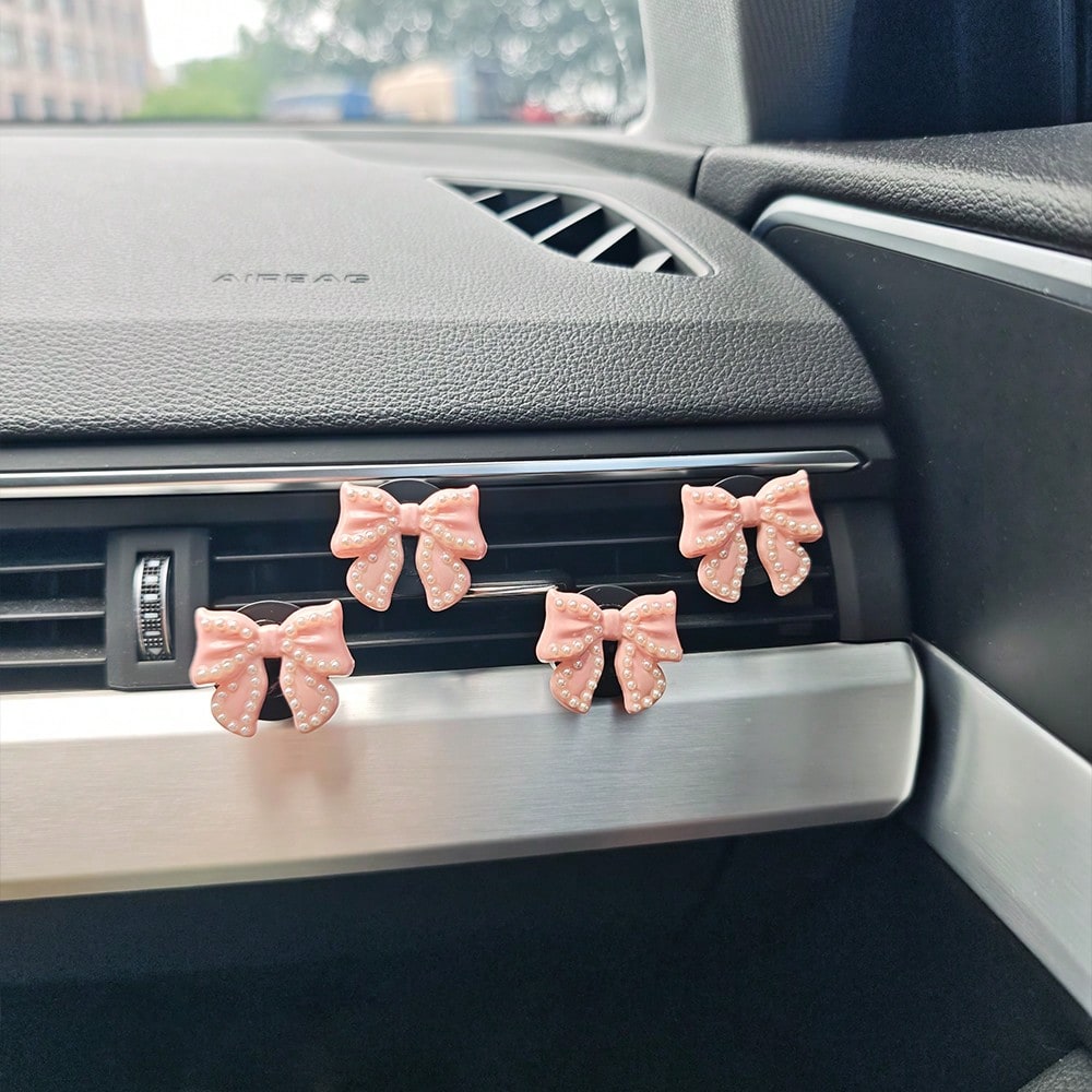 4pcs Bow Tie Air Vent Clips, Fashionable & Cute Car Accessories, Fragrance-Free- For Decoration Only, Stylish Design| Lightweight, Car Decor