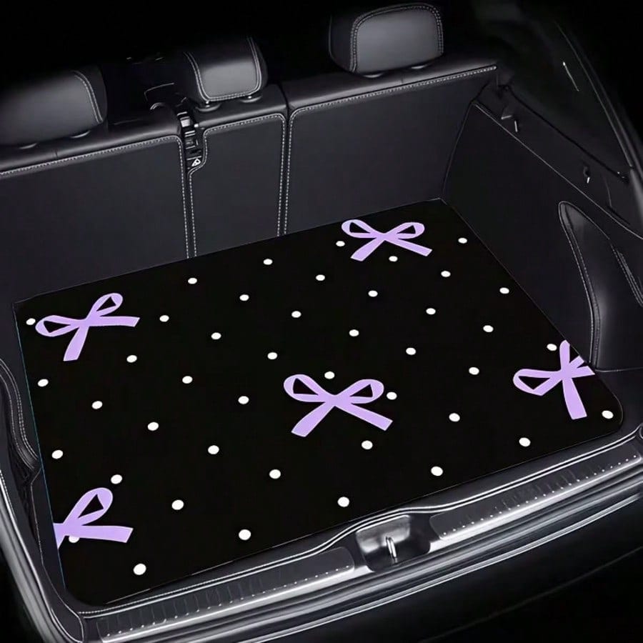4pcs Car Floor Mats, Purple Bow Design Print, Wear-Resistant Anti-Slip Easy To Clean, Suitable For Most Car Models, Full Set Front And Rear Row Carpets, Car Trunk Mat, Interior Floor Mat, Car Decorati