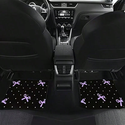 4pcs Car Floor Mats, Purple Bow Design Print, Wear-Resistant Anti-Slip Easy To Clean, Suitable For Most Car Models, Full Set Front And Rear Row Carpets, Car Trunk Mat, Interior Floor Mat, Car Decorati