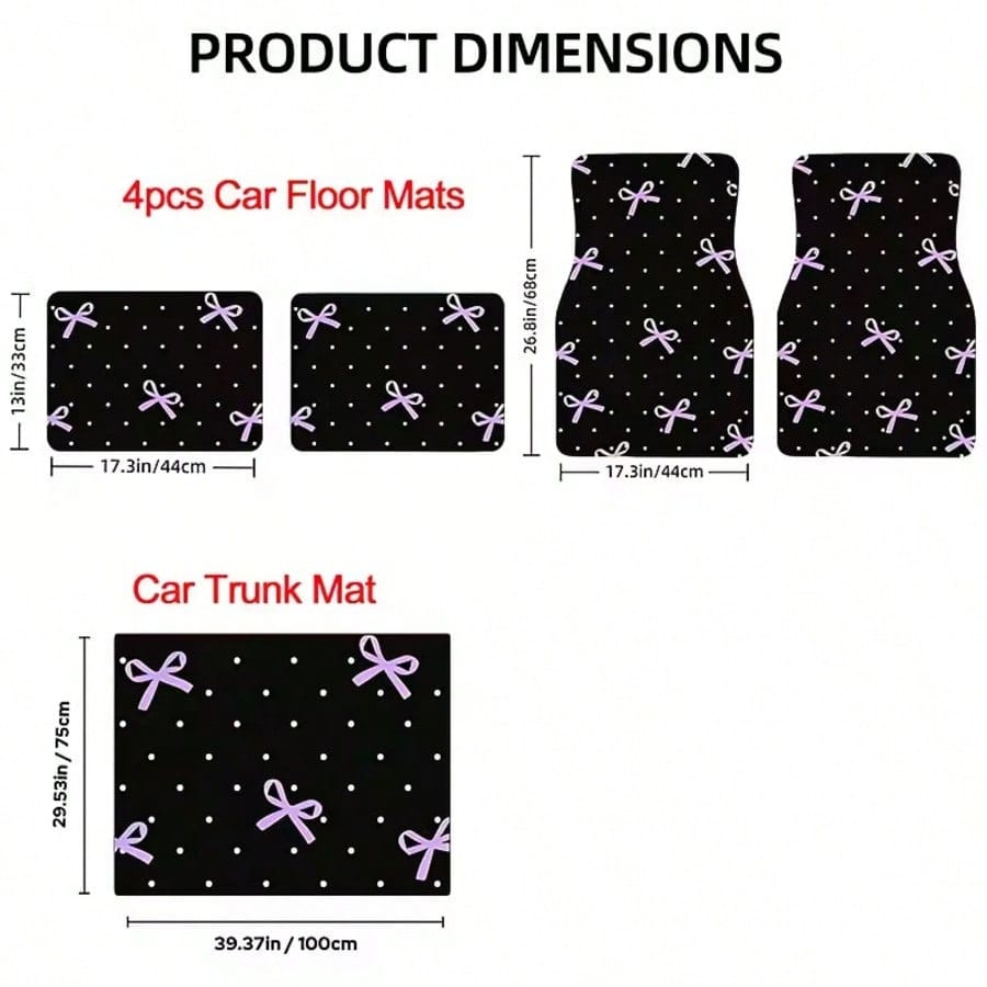 4pcs Car Floor Mats, Purple Bow Design Print, Wear-Resistant Anti-Slip Easy To Clean, Suitable For Most Car Models, Full Set Front And Rear Row Carpets, Car Trunk Mat, Interior Floor Mat, Car Decorati