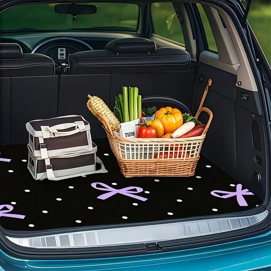 4pcs Car Floor Mats, Purple Bow Design Print, Wear-Resistant Anti-Slip Easy To Clean, Suitable For Most Car Models, Full Set Front And Rear Row Carpets, Car Trunk Mat, Interior Floor Mat, Car Decorati