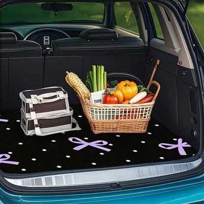 4pcs Car Floor Mats, Purple Bow Design Print, Wear-Resistant Anti-Slip Easy To Clean, Suitable For Most Car Models, Full Set Front And Rear Row Carpets, Car Trunk Mat, Interior Floor Mat, Car Decorati