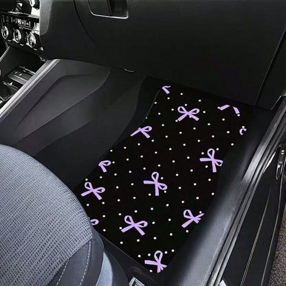 4pcs Car Floor Mats, Purple Bow Design Print, Wear-Resistant Anti-Slip Easy To Clean, Suitable For Most Car Models, Full Set Front And Rear Row Carpets, Car Trunk Mat, Interior Floor Mat, Car Decorati