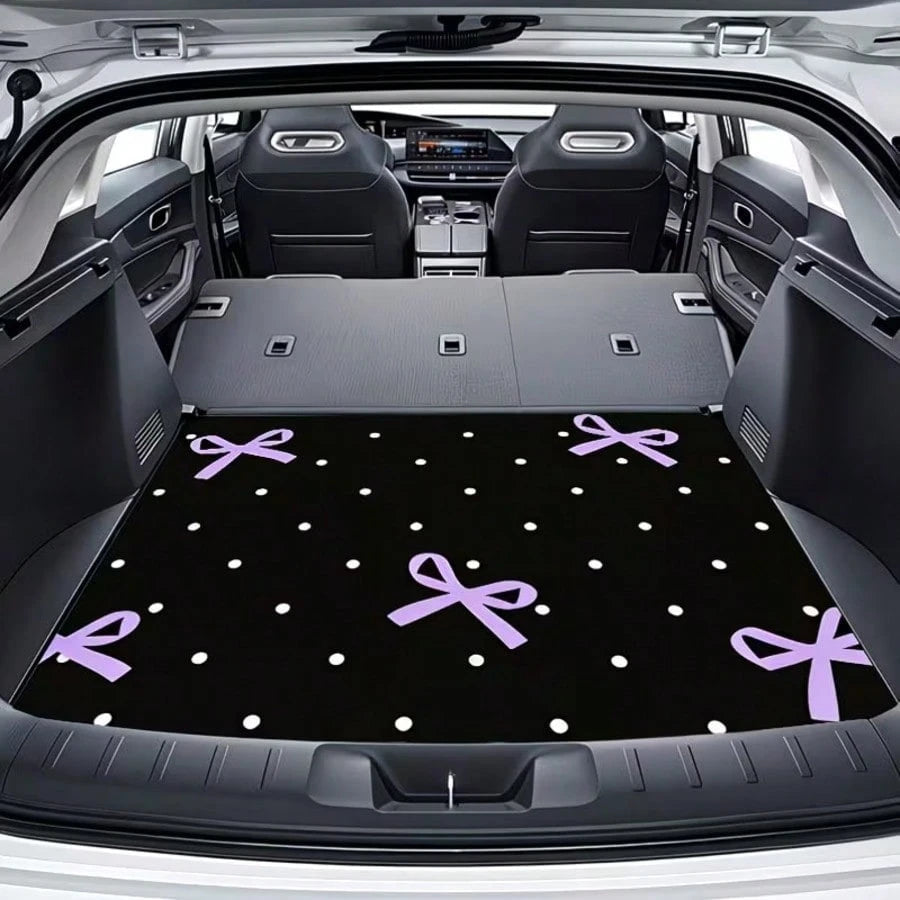 4pcs Car Floor Mats, Purple Bow Design Print, Wear-Resistant Anti-Slip Easy To Clean, Suitable For Most Car Models, Full Set Front And Rear Row Carpets, Car Trunk Mat, Interior Floor Mat, Car Decorati