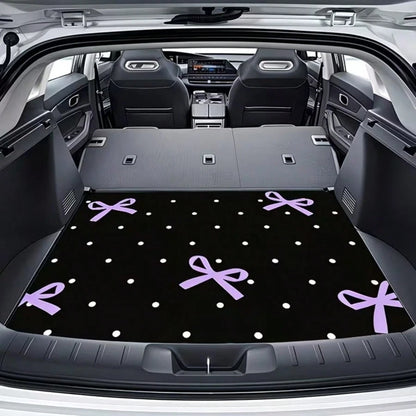 4pcs Car Floor Mats, Purple Bow Design Print, Wear-Resistant Anti-Slip Easy To Clean, Suitable For Most Car Models, Full Set Front And Rear Row Carpets, Car Trunk Mat, Interior Floor Mat, Car Decorati