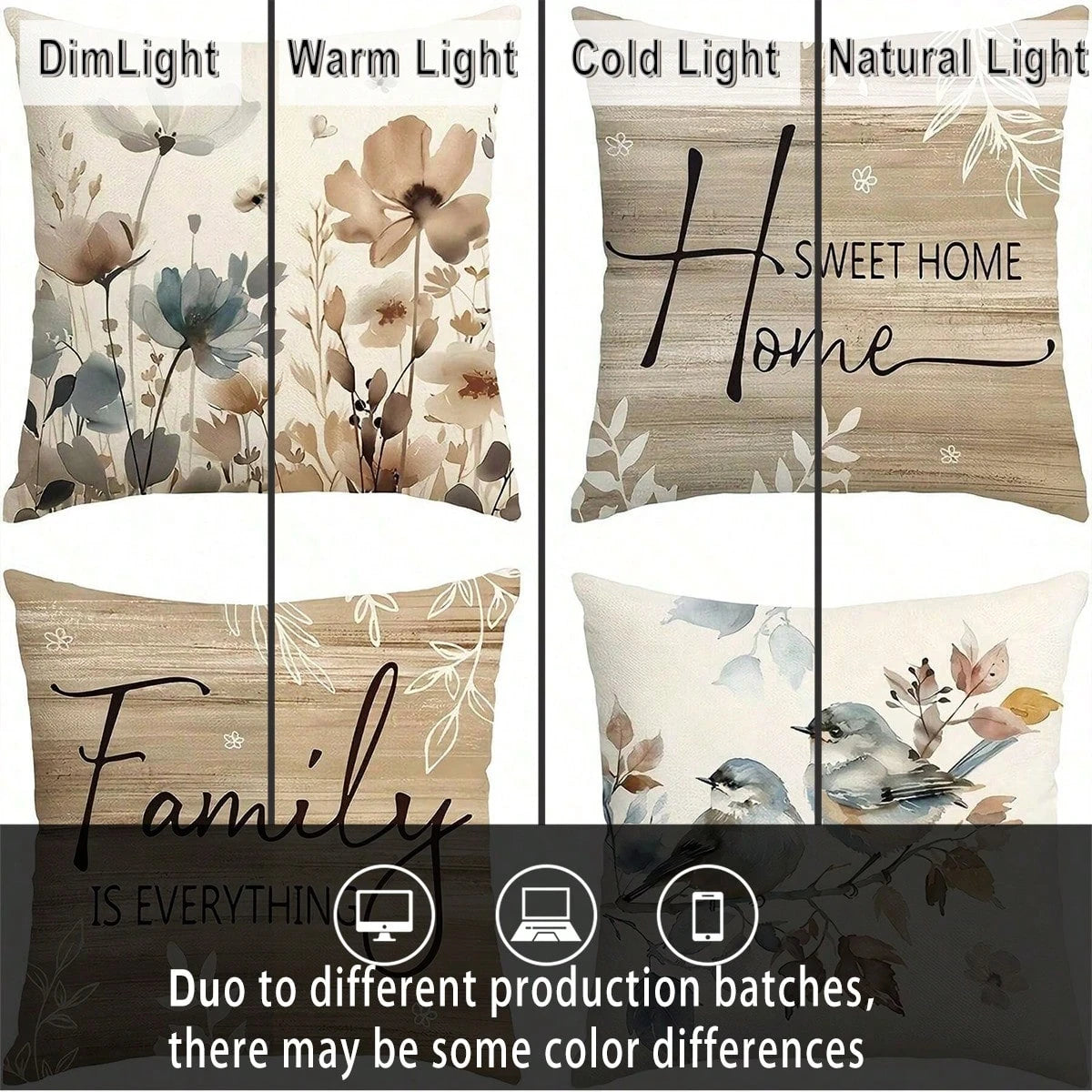 4pcs Cushion Covers, Sweet Home Wood Grain Floral Print Brown Pillow Covers, Peach Velvet Hidden Zipper Single-Sided Printed Pillow Covers, No Pillow Insert, Suitable For All Seasons, Room Decor, Offi