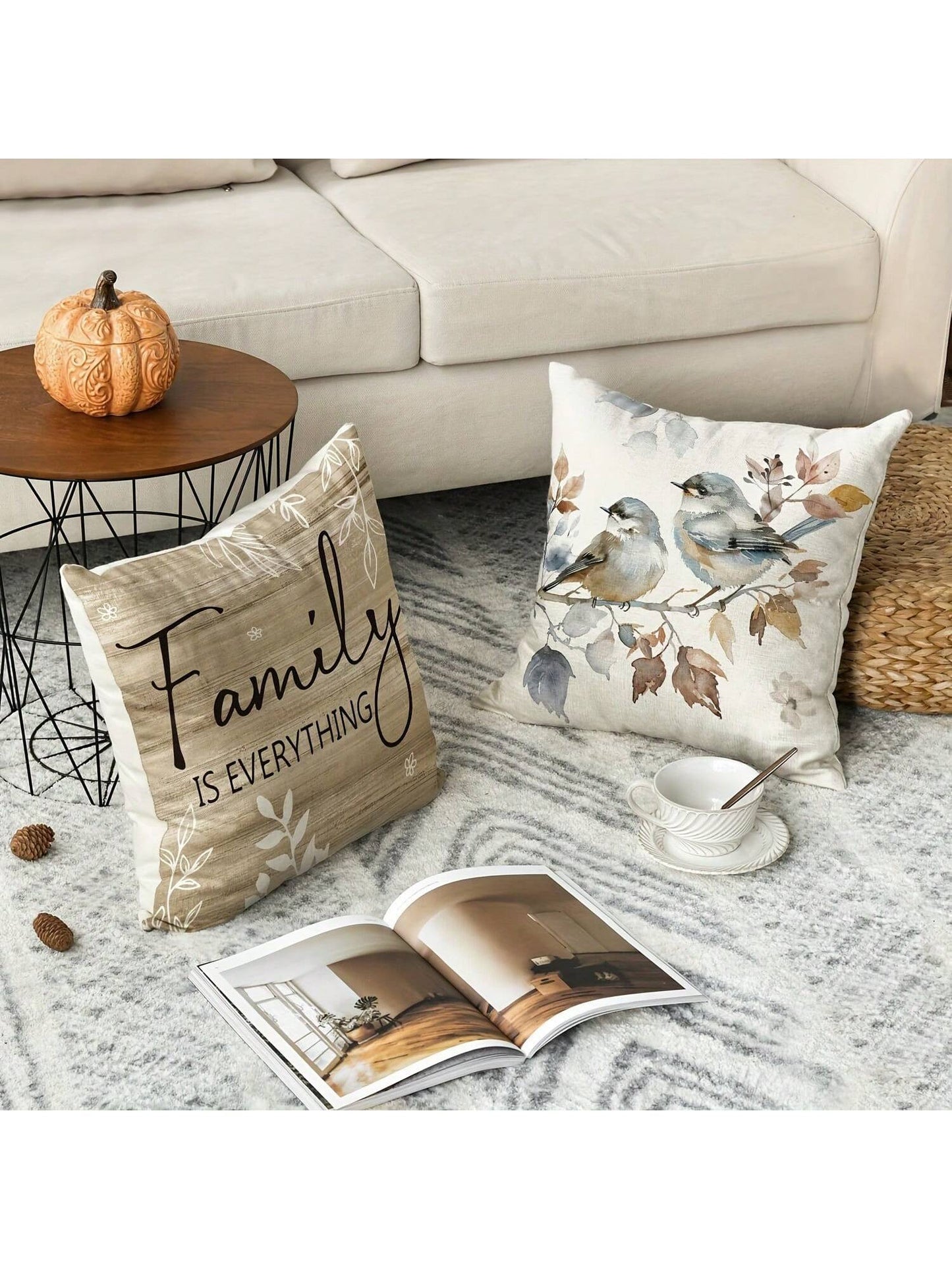 4pcs Cushion Covers, Sweet Home Wood Grain Floral Print Brown Pillow Covers, Peach Velvet Hidden Zipper Single-Sided Printed Pillow Covers, No Pillow Insert, Suitable For All Seasons, Room Decor, Offi