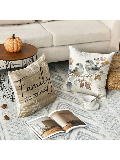 4pcs Cushion Covers, Sweet Home Wood Grain Floral Print Brown Pillow Covers, Peach Velvet Hidden Zipper Single-Sided Printed Pillow Covers, No Pillow Insert, Suitable For All Seasons, Room Decor, Offi