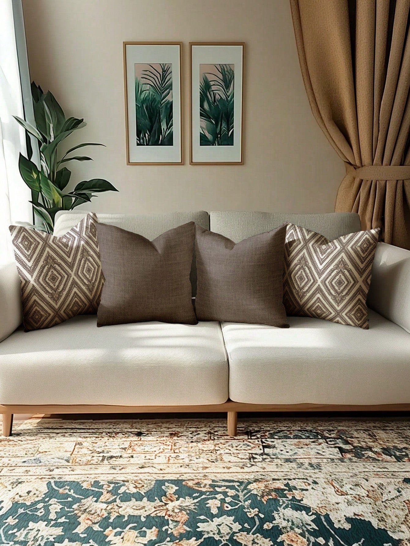 4pcs,Decorative Throw Pillow Covers,Geometric Pattern,Polyester Fiber Cushion Covers,Invisible Zipper,Machine Washable,Minimalist Fashion Line Pattern,Zipper Closure,Home Decorative Throw Pillow Cover