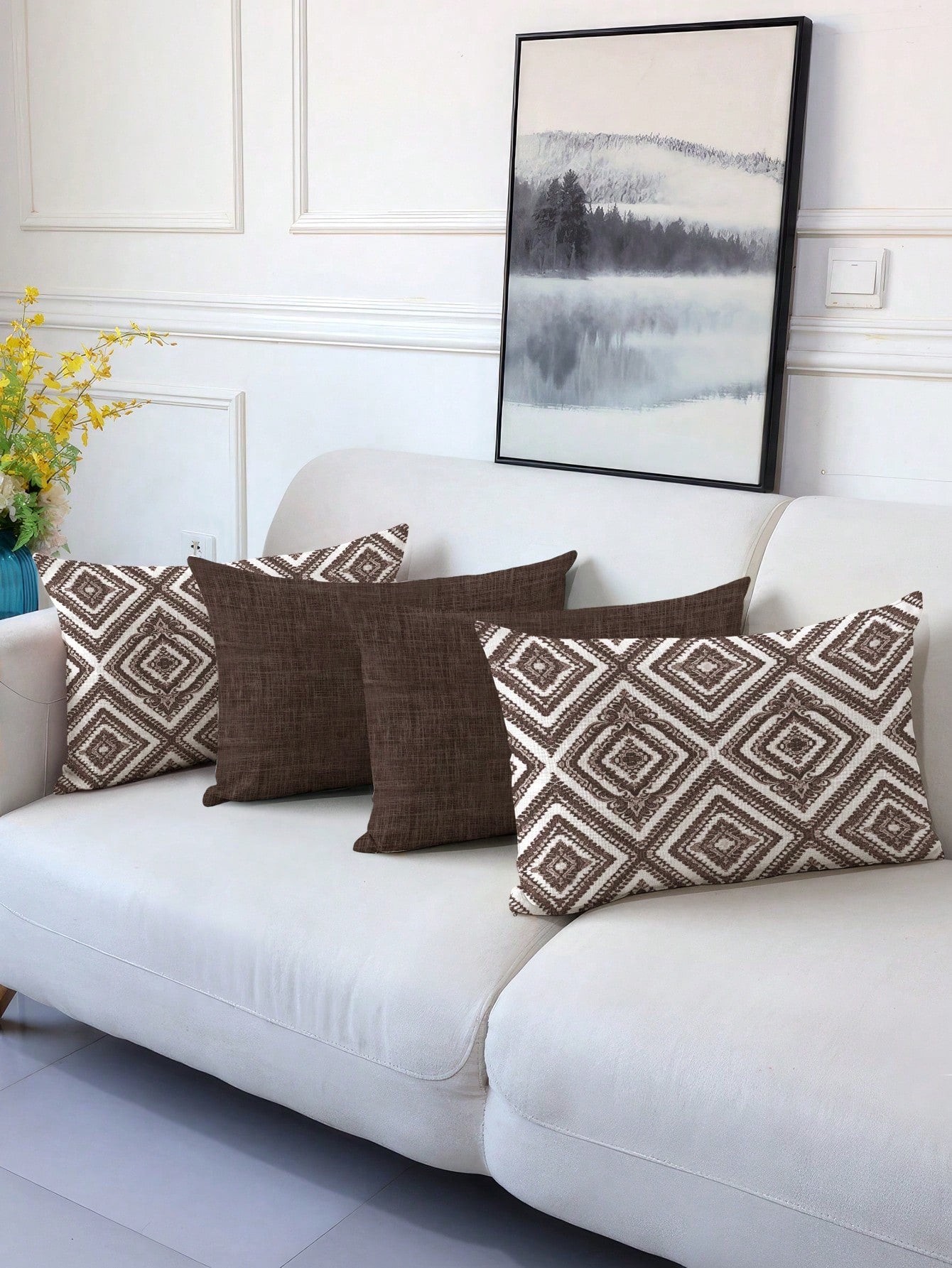 4pcs,Decorative Throw Pillow Covers,Geometric Pattern,Polyester Fiber Cushion Covers,Invisible Zipper,Machine Washable,Minimalist Fashion Line Pattern,Zipper Closure,Home Decorative Throw Pillow Cover