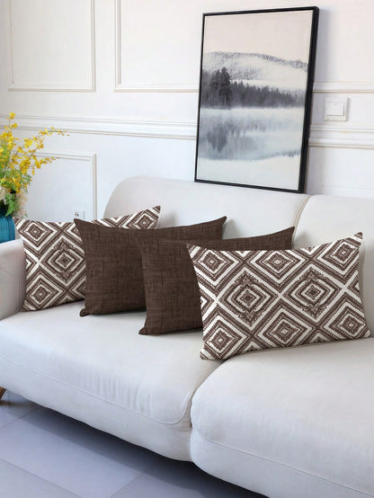 4pcs,Decorative Throw Pillow Covers,Geometric Pattern,Polyester Fiber Cushion Covers,Invisible Zipper,Machine Washable,Minimalist Fashion Line Pattern,Zipper Closure,Home Decorative Throw Pillow Cover