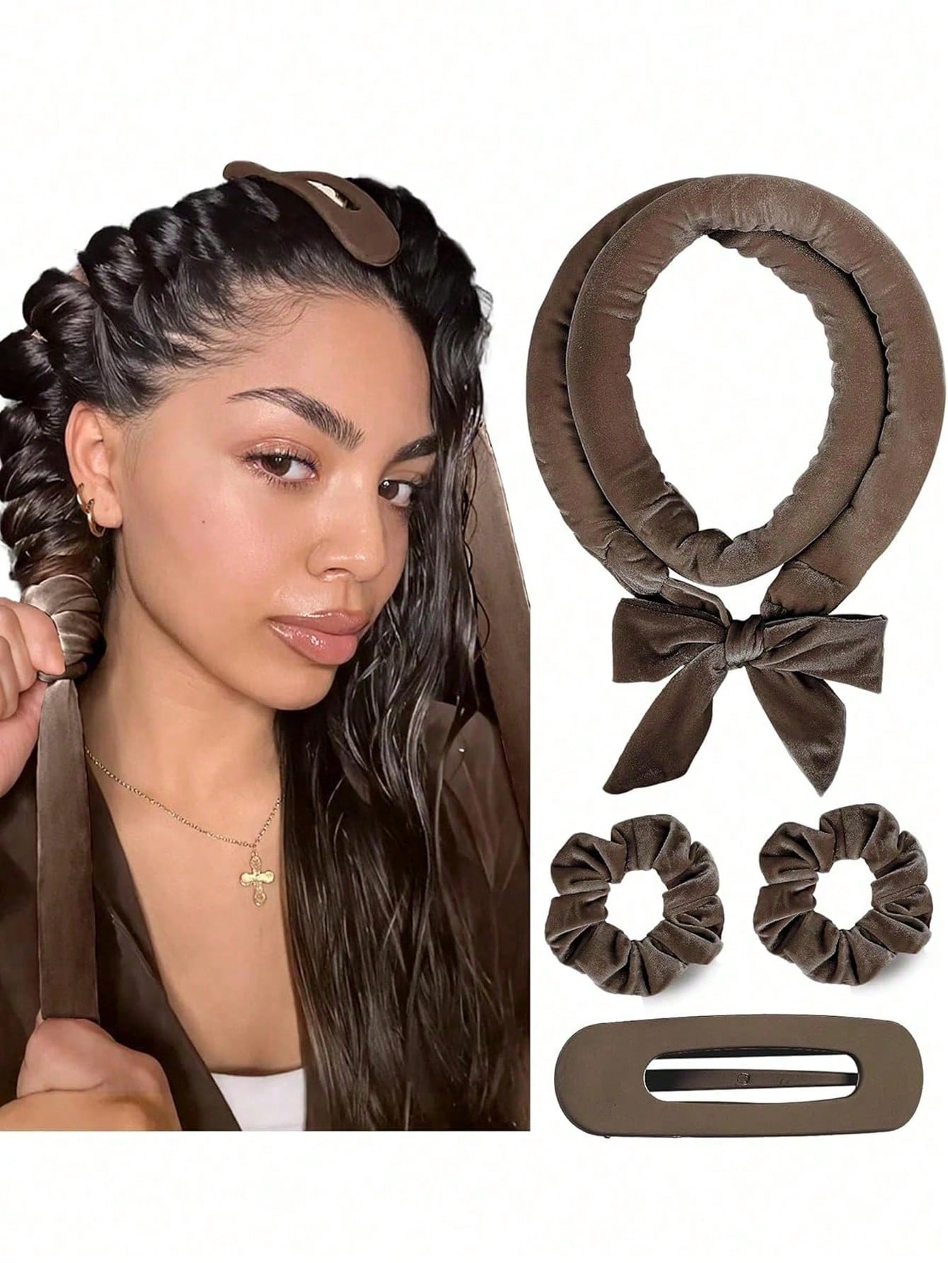 4pcs Heatless Curling Rod Set, No Heat Required, Wearable For Sleep, Ultra Soft Ribbon Wrap For Long Hair, Includes Hair Ties And Hair Clips, Suitable For All Hair Types, Overnight Use