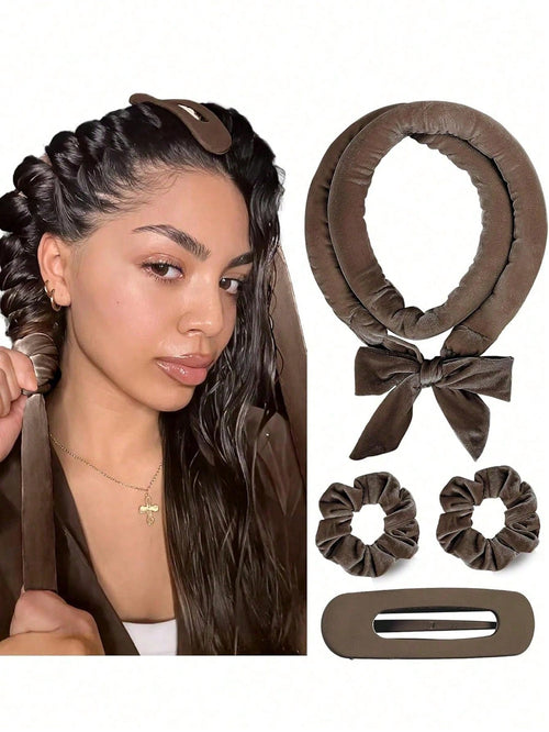 4pcs Heatless Curling Rod Set, No Heat Required, Wearable For Sleep, Ultra Soft Ribbon Wrap For Long Hair, Includes Hair Ties And Hair Clips, Suitable For All Hair Types, Overnight Use