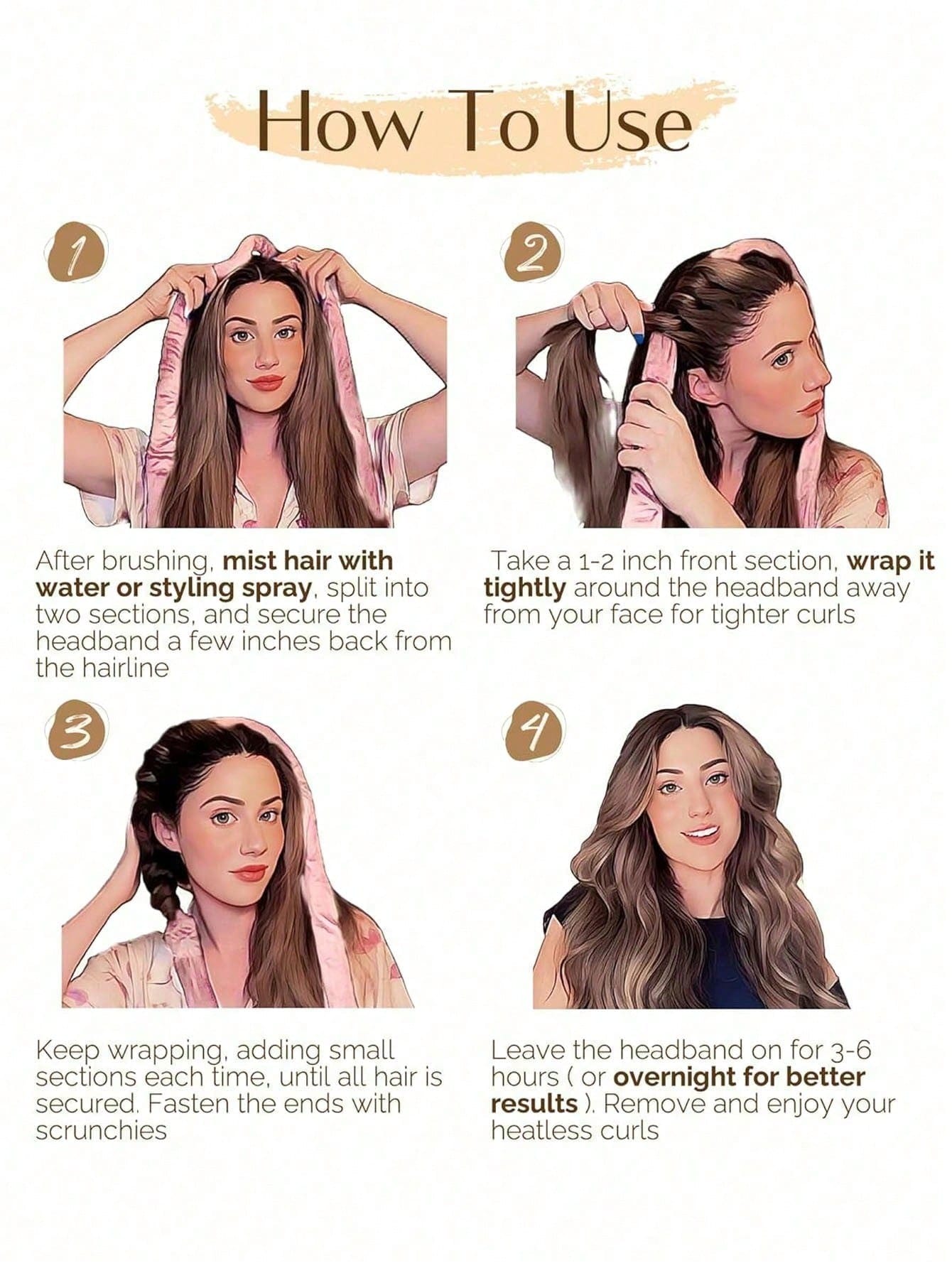 4pcs Heatless Curling Rod Set, No Heat Required, Wearable For Sleep, Ultra Soft Ribbon Wrap For Long Hair, Includes Hair Ties And Hair Clips, Suitable For All Hair Types, Overnight Use