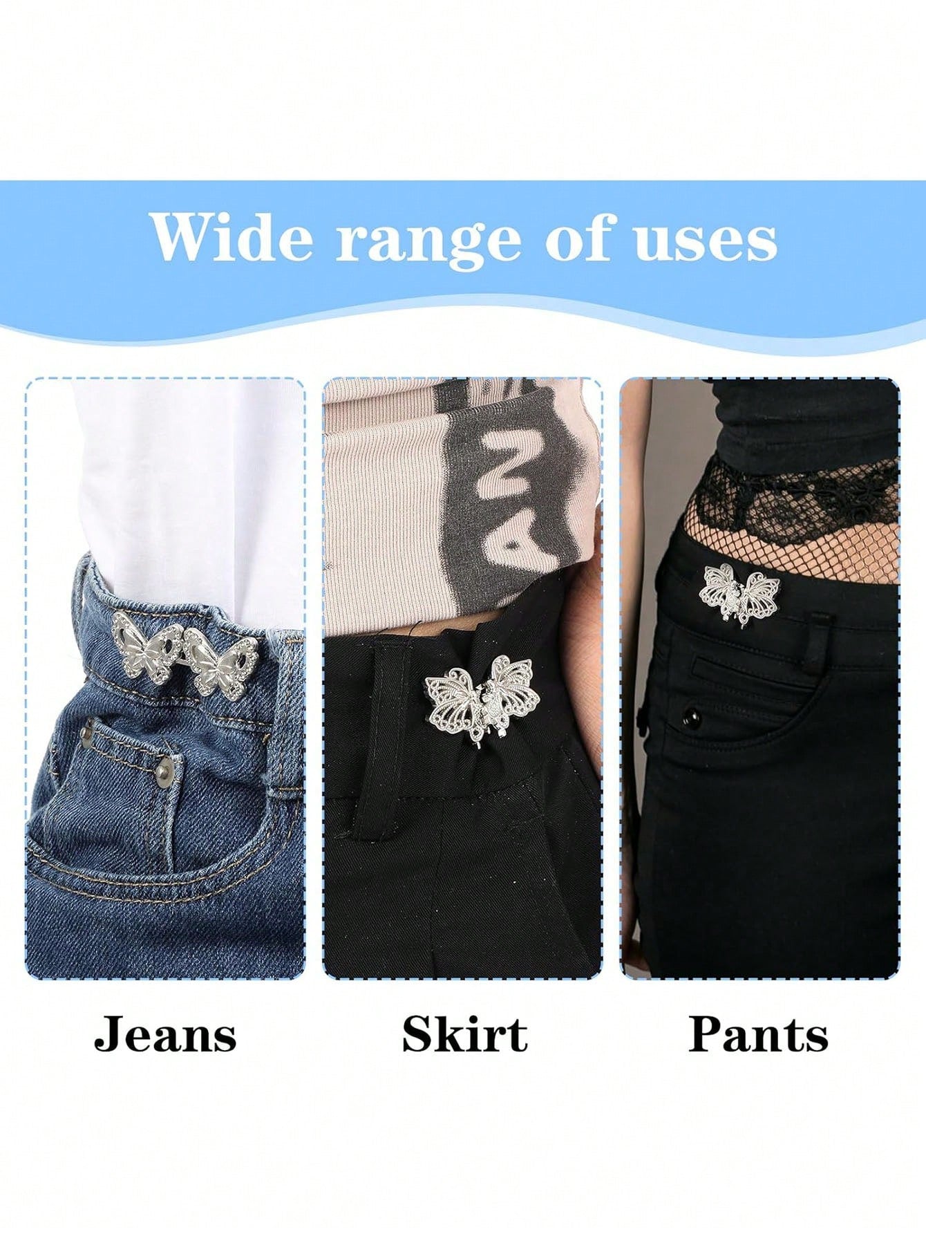 4pcs Pant Tightener, Butterfly Jeans Button Loose Jeans Waist Cinchers, Adjustable & Detachable Clips For Waist, Seamless Button Lets Jeans Fit Smaller
