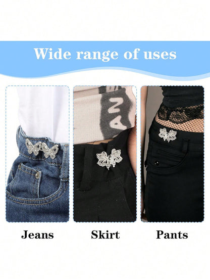 4pcs Pant Tightener, Butterfly Jeans Button Loose Jeans Waist Cinchers, Adjustable & Detachable Clips For Waist, Seamless Button Lets Jeans Fit Smaller