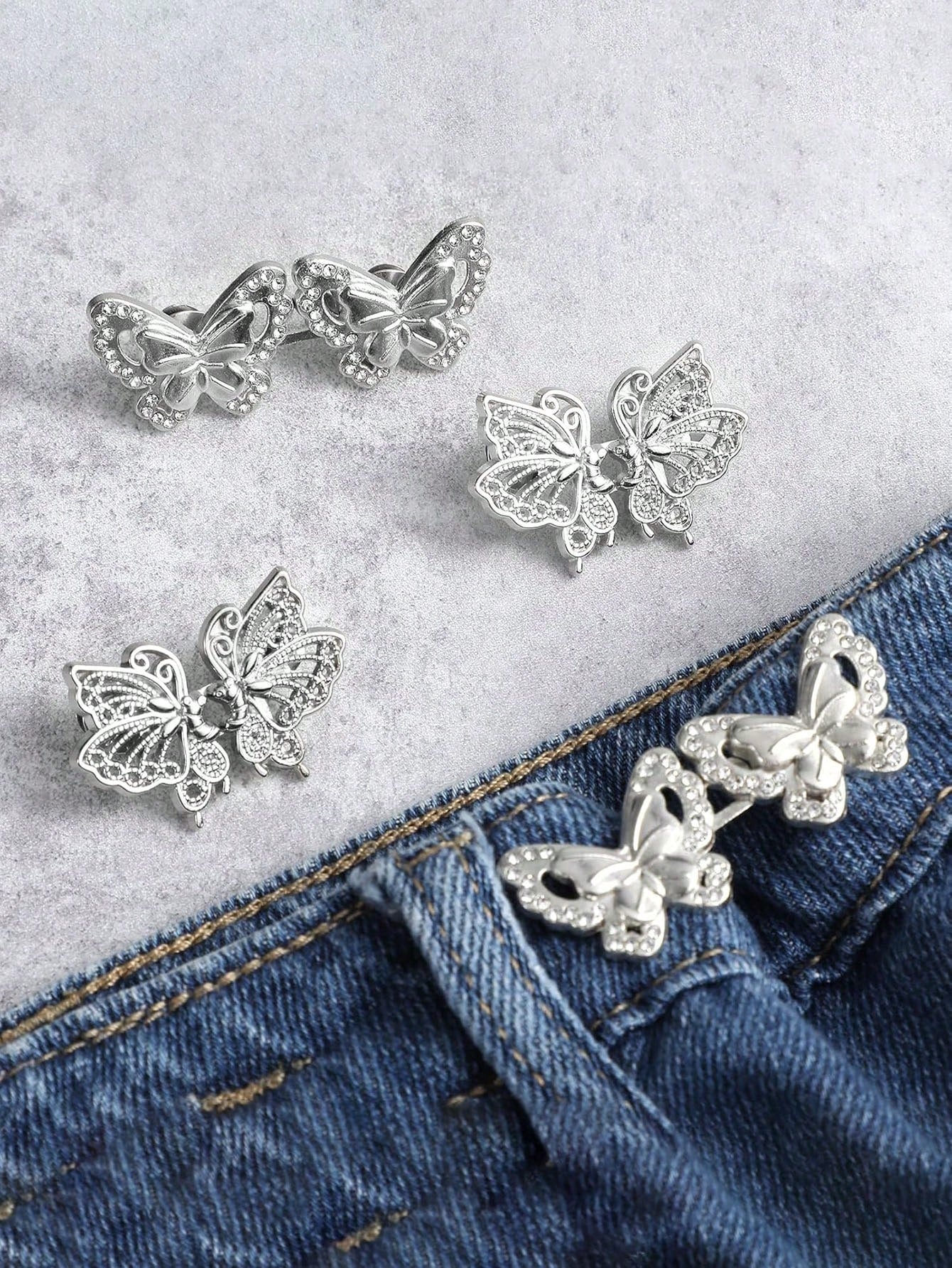 4pcs Pant Tightener, Butterfly Jeans Button Loose Jeans Waist Cinchers, Adjustable & Detachable Clips For Waist, Seamless Button Lets Jeans Fit Smaller
