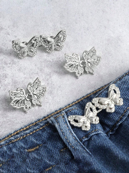 4pcs Pant Tightener, Butterfly Jeans Button Loose Jeans Waist Cinchers, Adjustable & Detachable Clips For Waist, Seamless Button Lets Jeans Fit Smaller
