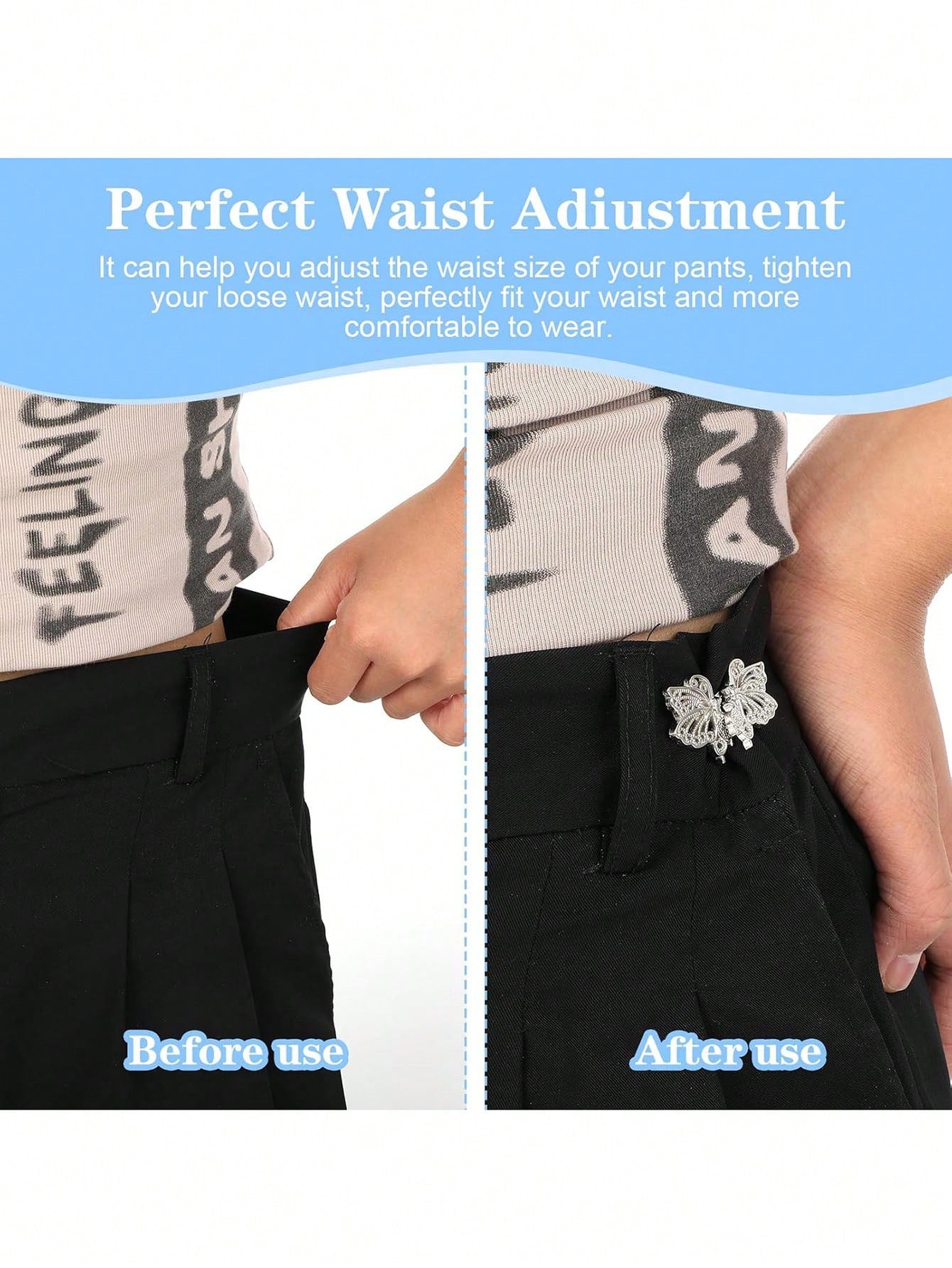 4pcs Pant Tightener, Butterfly Jeans Button Loose Jeans Waist Cinchers, Adjustable & Detachable Clips For Waist, Seamless Button Lets Jeans Fit Smaller