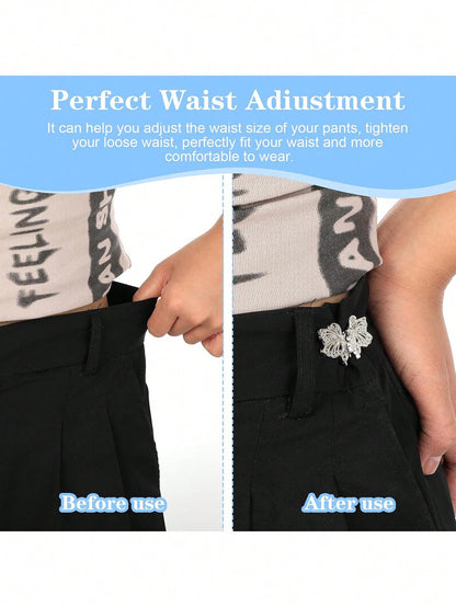 4pcs Pant Tightener, Butterfly Jeans Button Loose Jeans Waist Cinchers, Adjustable & Detachable Clips For Waist, Seamless Button Lets Jeans Fit Smaller
