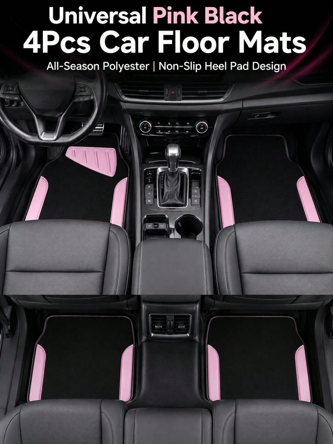 4pcs Patterned Car Floor Mats, Simple & Stylish, Water-Absorbent & Anti-Slip, Washable, Fashionable Interior Protection, Suitable For Sedans, Hatchbacks And SUVs, All-Season Use, Car Owner Essential
