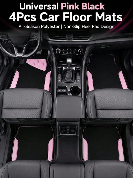 4pcs Patterned Car Floor Mats, Simple & Stylish, Water-Absorbent & Anti-Slip, Washable, Fashionable Interior Protection, Suitable For Sedans, Hatchbacks And SUVs, All-Season Use, Car Owner Essential