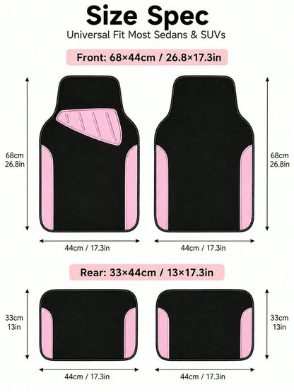 4pcs Patterned Car Floor Mats, Simple & Stylish, Water-Absorbent & Anti-Slip, Washable, Fashionable Interior Protection, Suitable For Sedans, Hatchbacks And SUVs, All-Season Use, Car Owner Essential