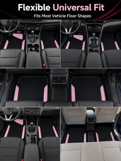 4pcs Patterned Car Floor Mats, Simple & Stylish, Water-Absorbent & Anti-Slip, Washable, Fashionable Interior Protection, Suitable For Sedans, Hatchbacks And SUVs, All-Season Use, Car Owner Essential