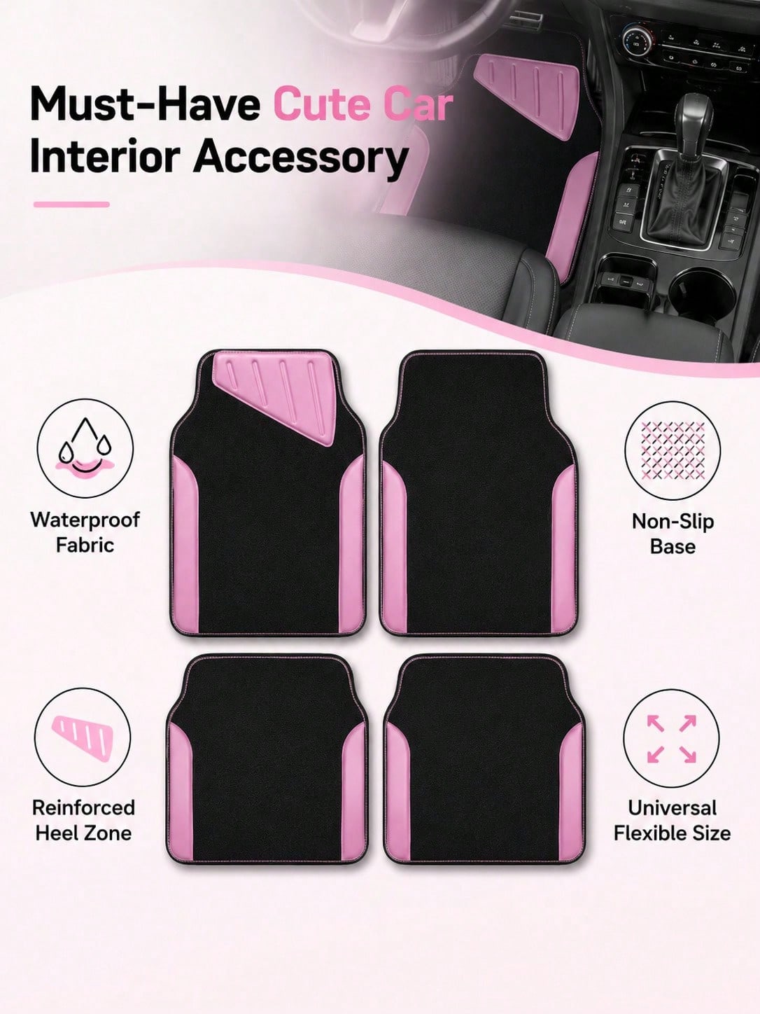 4pcs Patterned Car Floor Mats, Simple & Stylish, Water-Absorbent & Anti-Slip, Washable, Fashionable Interior Protection, Suitable For Sedans, Hatchbacks And SUVs, All-Season Use, Car Owner Essential