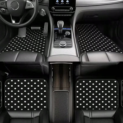 4pcs Polka Dot Pattern Car Floor Mats- Fashionable, Anti-Pollution, Anti-Slip, Easy To Clean, Fit For All Vehicles, Front & Rear Seat Mats, Protective Car Mats Against Dirt And Dust, Suitable For Wo