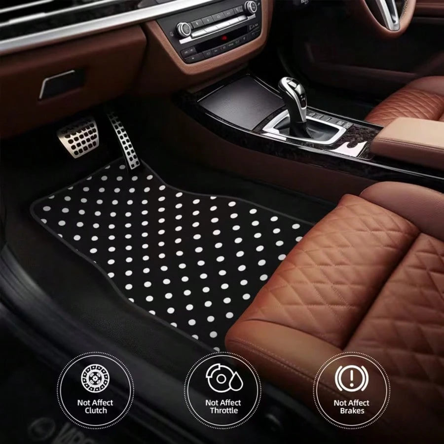 4pcs Polka Dot Pattern Car Floor Mats- Fashionable, Anti-Pollution, Anti-Slip, Easy To Clean, Fit For All Vehicles, Front & Rear Seat Mats, Protective Car Mats Against Dirt And Dust, Suitable For Wo