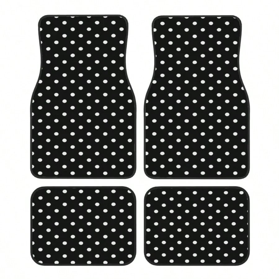 4pcs Polka Dot Pattern Car Floor Mats- Fashionable, Anti-Pollution, Anti-Slip, Easy To Clean, Fit For All Vehicles, Front & Rear Seat Mats, Protective Car Mats Against Dirt And Dust, Suitable For Wo