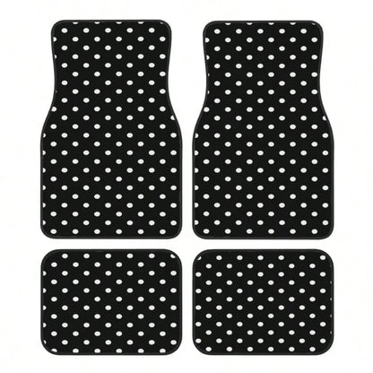 4pcs Polka Dot Pattern Car Floor Mats- Fashionable, Anti-Pollution, Anti-Slip, Easy To Clean, Fit For All Vehicles, Front & Rear Seat Mats, Protective Car Mats Against Dirt And Dust, Suitable For Wo