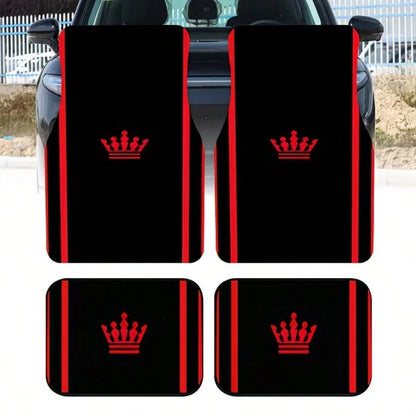 4PCS Red Crown Print Fashion Minimalist Car Floor Mats, Anti-Slip Stable No Displacement, Durable And Wear-Resistant, All-Season Use, Practical Car Interior Decoration Accessories