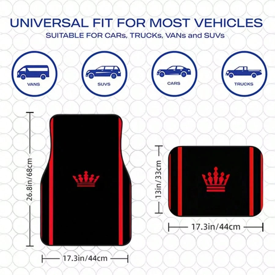 4PCS Red Crown Print Fashion Minimalist Car Floor Mats, Anti-Slip Stable No Displacement, Durable And Wear-Resistant, All-Season Use, Practical Car Interior Decoration Accessories