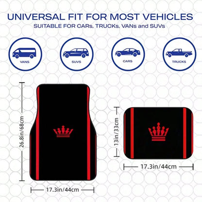 4PCS Red Crown Print Fashion Minimalist Car Floor Mats, Anti-Slip Stable No Displacement, Durable And Wear-Resistant, All-Season Use, Practical Car Interior Decoration Accessories