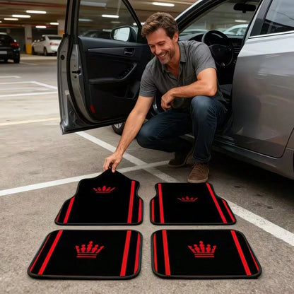 4PCS Red Crown Print Fashion Minimalist Car Floor Mats, Anti-Slip Stable No Displacement, Durable And Wear-Resistant, All-Season Use, Practical Car Interior Decoration Accessories