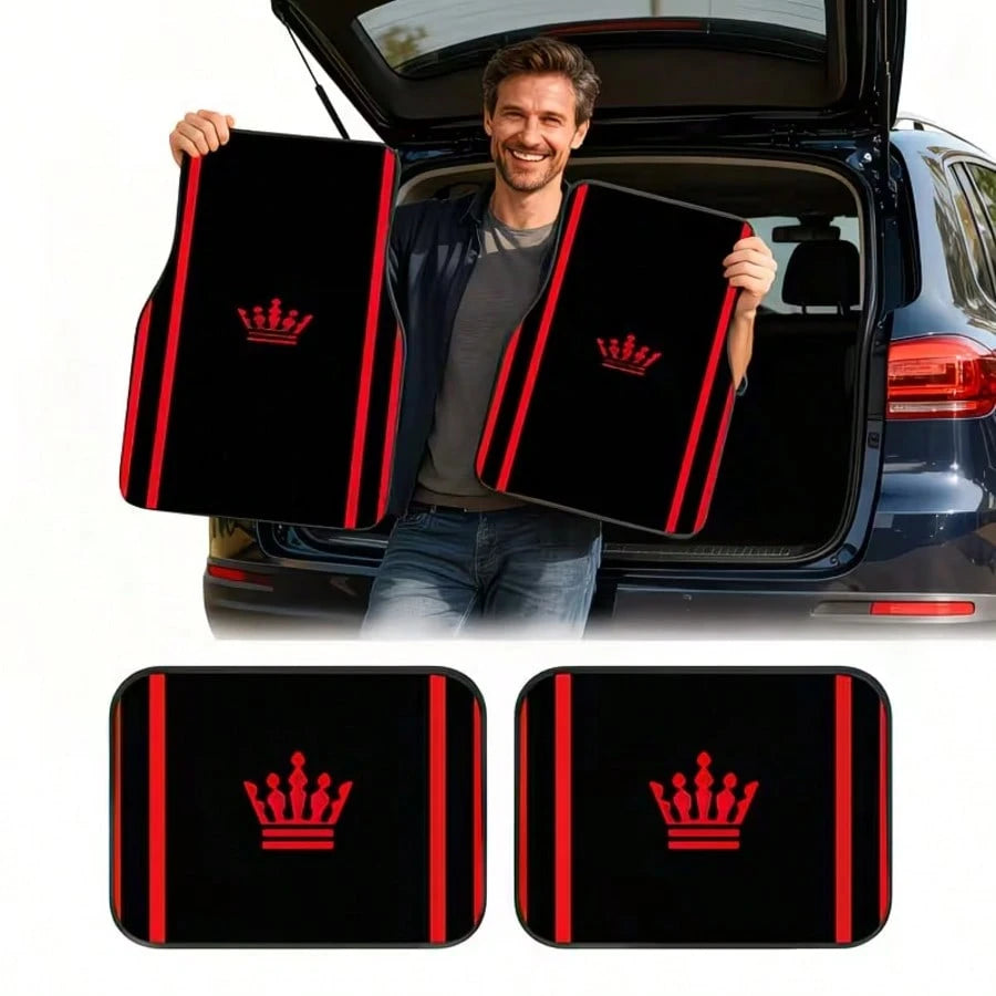 4PCS Red Crown Print Fashion Minimalist Car Floor Mats, Anti-Slip Stable No Displacement, Durable And Wear-Resistant, All-Season Use, Practical Car Interior Decoration Accessories