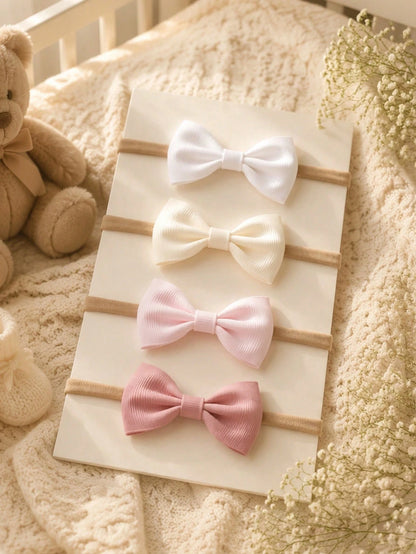 4pcs/Set Cute Baby Girl Headbands With Bows, Suitable For Daily Use (Card Not Included)