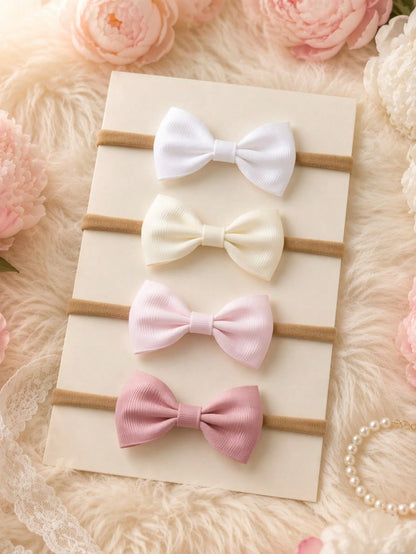 4pcs/Set Cute Baby Girl Headbands With Bows, Suitable For Daily Use (Card Not Included)