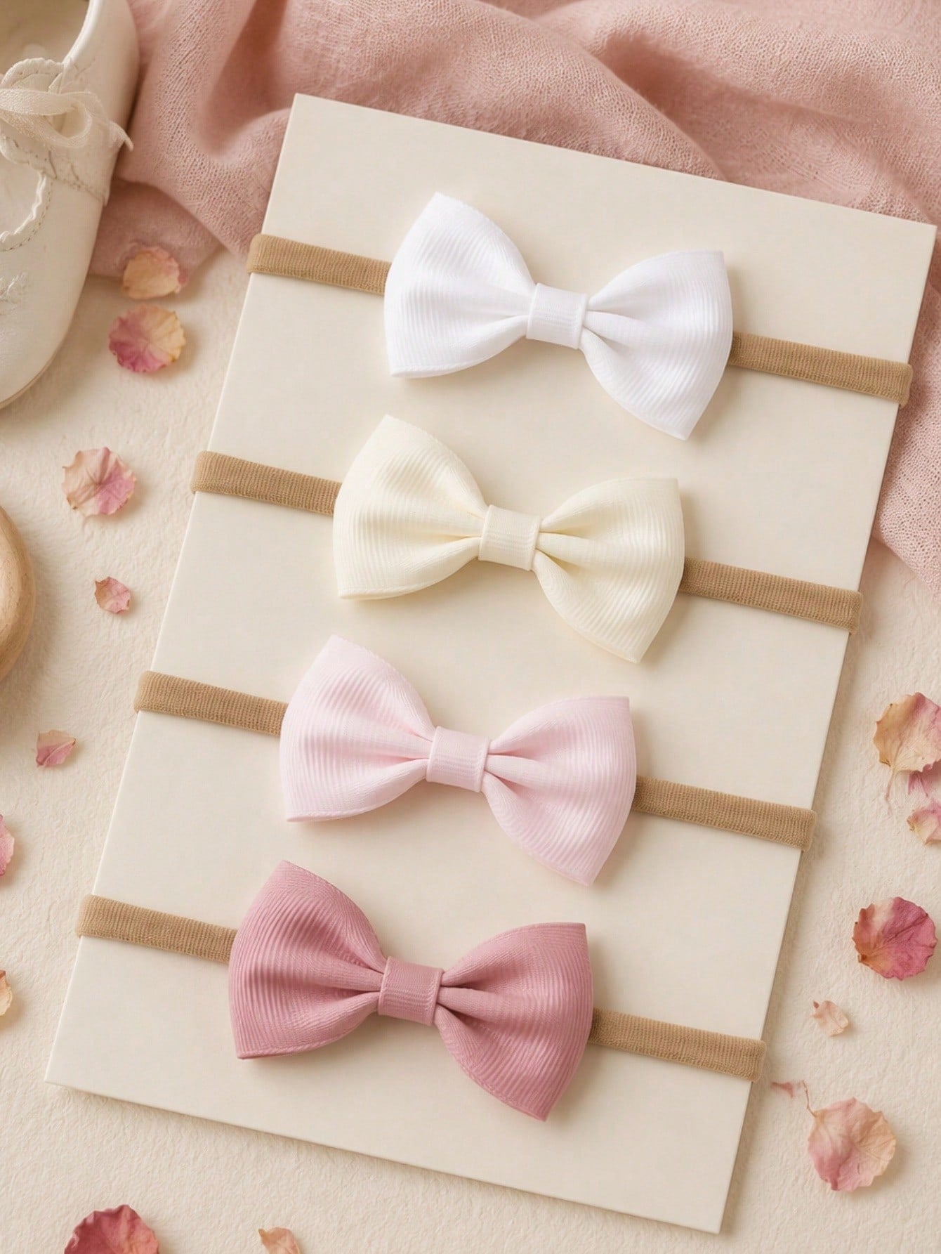 4pcs/Set Cute Baby Girl Headbands With Bows, Suitable For Daily Use (Card Not Included)