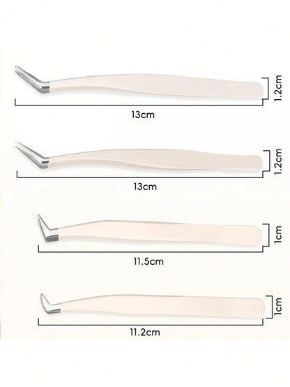 4pcs Set Eyelash Curler, Stainless Steel Tweezers, Curved Tweezers, Beauty Eyelash Extension Tools, Precision Eyelash Tweezers For Craft, Sticker Tweezers, Suitable As Gift And Decoration, Can Be Used