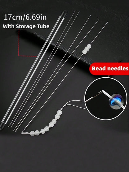 4pcs Set Of Bead Needles With Side Openings For Easy Threading, Suitable For Handicraft And DIY Bead Making 17cm/6.69inch With Storage Tube